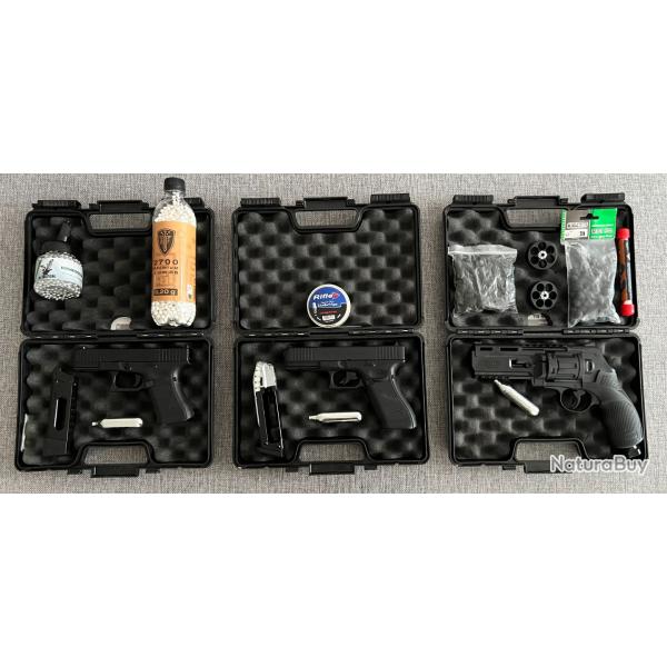 LOT UMRAEX TR68 T42 GEN2 (NEUF) / GLOCK 17 PLOMB 21 COUPS (NEUF) / GLOCK 19 6mm BBS (NEUF)