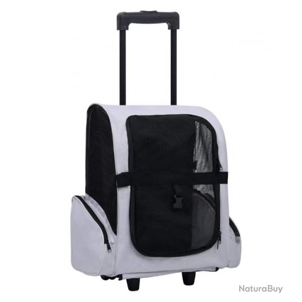Chariot pliable gris pour petits animaux - Transport pratique en tissu avec cadre mtallique