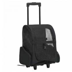 Chariot pliable noir pour petits animaux - Tissu imperméable, cadre métal, voyage & vacances