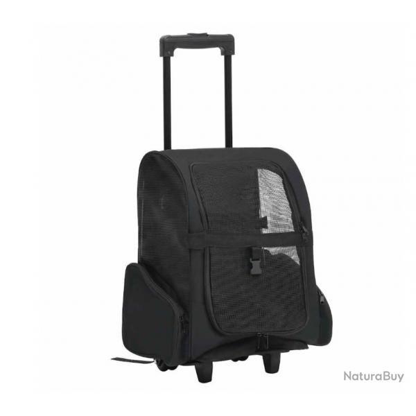 Chariot pliable noir pour petits animaux - Tissu impermable, cadre mtal, voyage & vacances