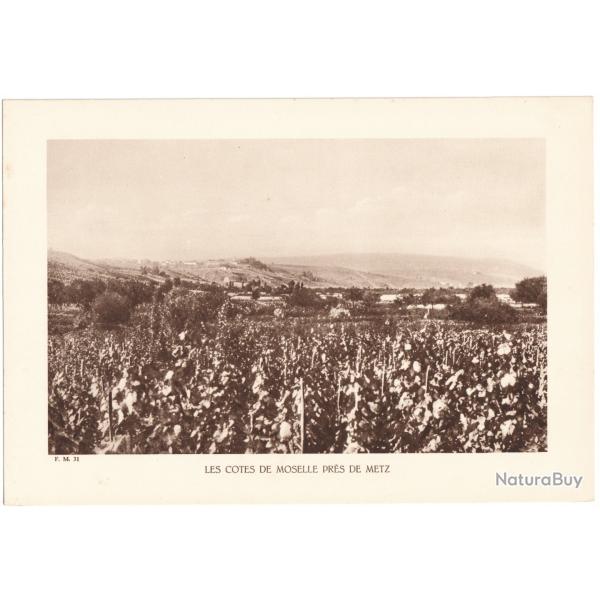 TIRAGE DE CLICH TYPE GRAVURE - COMPAGNIE ARIENNE FRANAISE - LES COTES DE MOSELLE PRS DE METZ