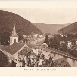 TIRAGE DE CLICHÉ TYPE GRAVURE - COMPAGNIE AÉRIENNE FRANÇAISE - LUTZELBOURG : L'ÉGLISE ET LE CANAL