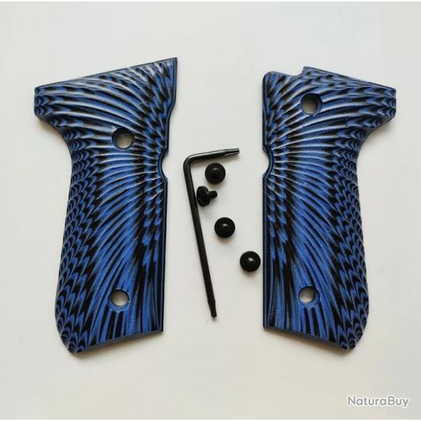 Plaquettes Beretta 92 / M9 / 96 / 98 - Alu Sunburst BLEU - SKX INDUSTRIES