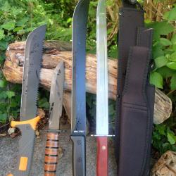 Lot de 4 Machette Sabre Bowie Lame Acier Inoxydable Manche Bois/Abs Etui Nylon Lot Pour Survivaliste