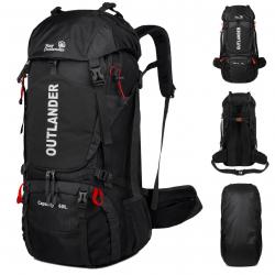 Sac à dos Randonnée Étanche 60L avec Housse de Pluie Léger Compartiment Chaussures Camping Noir