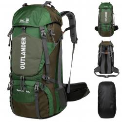 Sac à dos Randonnée Étanche 60L avec Housse de Pluie Léger Compartiment Chaussures Camping Vert