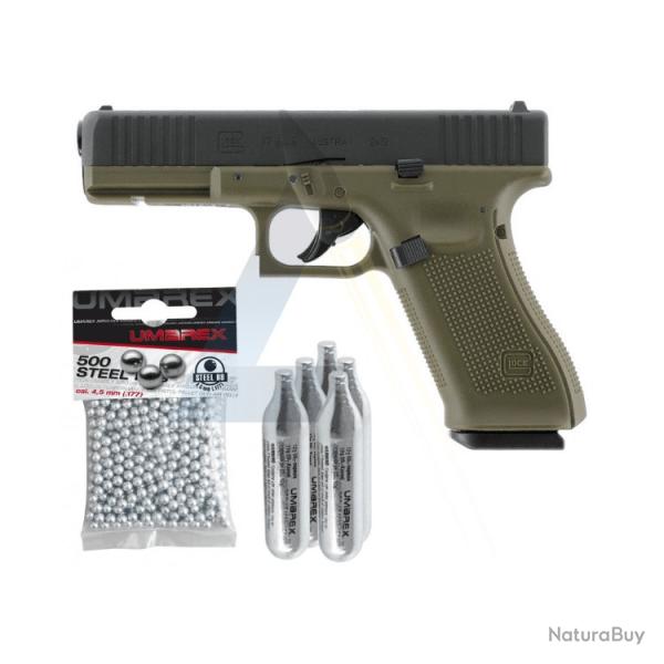 Pack Pistolet Glock 17 Gen5 CO2 cal 4,5mm BBs 3J - Black Battlefield Green