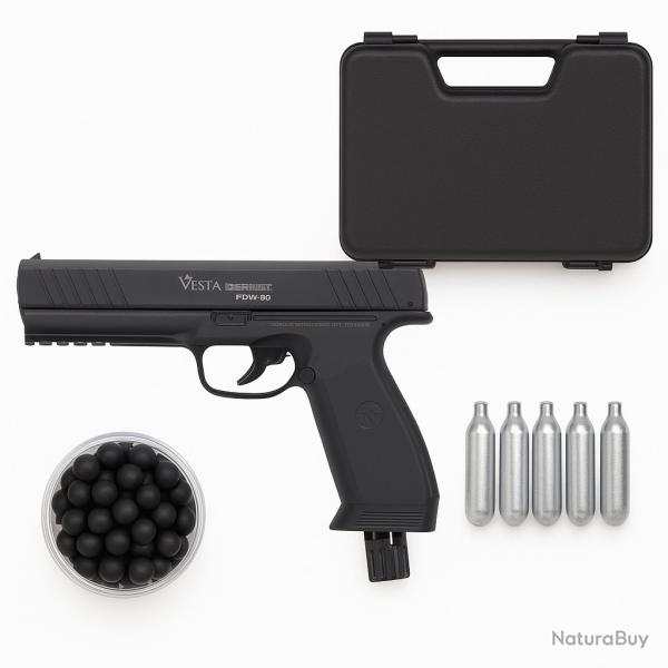 PACK pistolet  balles caoutchouc Vesta Defense PDW50 17 joules
