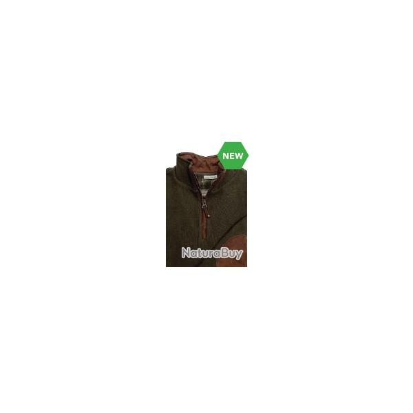 Pull LOVERGREEN sweat zipp kaki fonc empicement coude