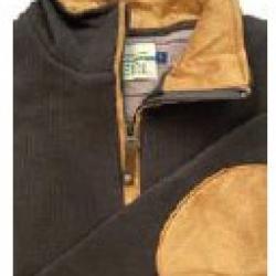 Pull LOVERGREEN sweat zippé chocolat empiècements coudes