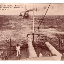CPA -Marine Militaire -SCÈNES DE BORD -Arrivée du Cuirasse Amiral et l'Escadre en ligne de fil N°339