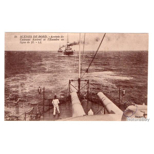 CPA -Marine Militaire -SCNES DE BORD -Arrive du Cuirasse Amiral et l'Escadre en ligne de fil N339