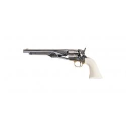 Revolver à Poudre Noire Pietta 1860 Army Acier poli Blanc Old Silver Ivoirine Gravé "CASOSIG44" cal.