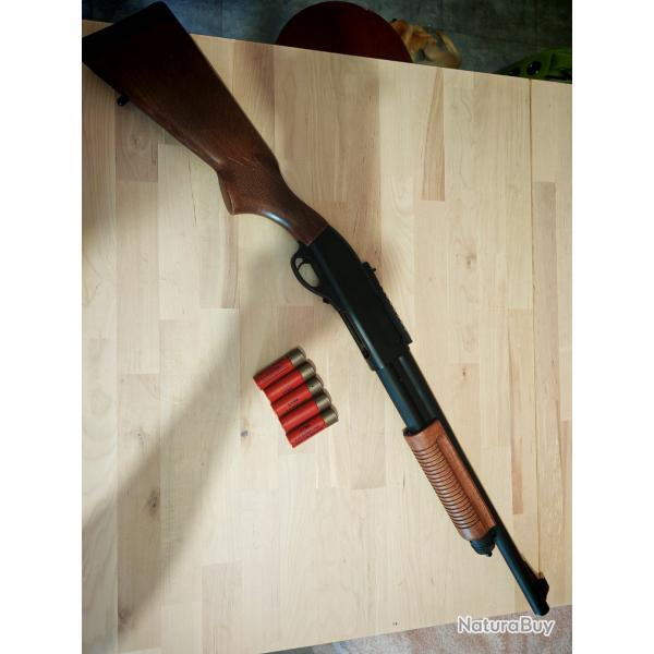 Fusil  Pompe M870 Bois Mtal  Gaz par Golden Eagle avec cartouches et bote. Airsoft 6mm