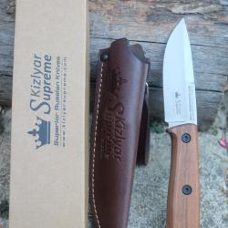 Couteau Kizlyar Colada Bowie Acier AUS-8 Manche Bois Etui Cuir Made In Russia 0113