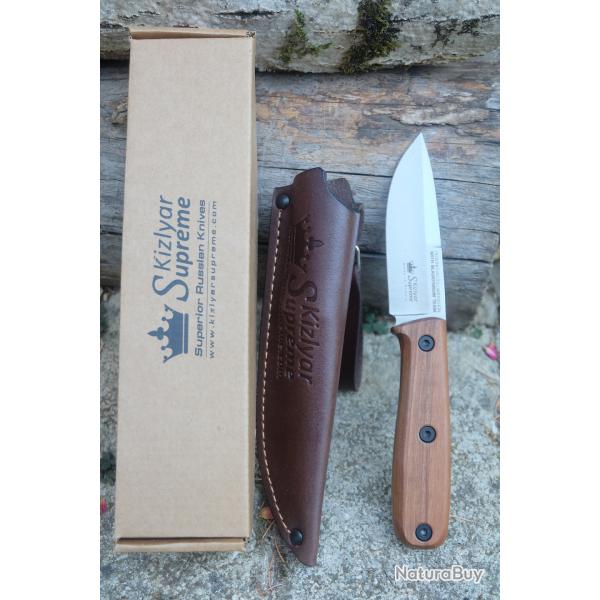 Couteau Kizlyar Colada Bowie Acier AUS-8 Manche Bois Etui Cuir Made In Russia 0113