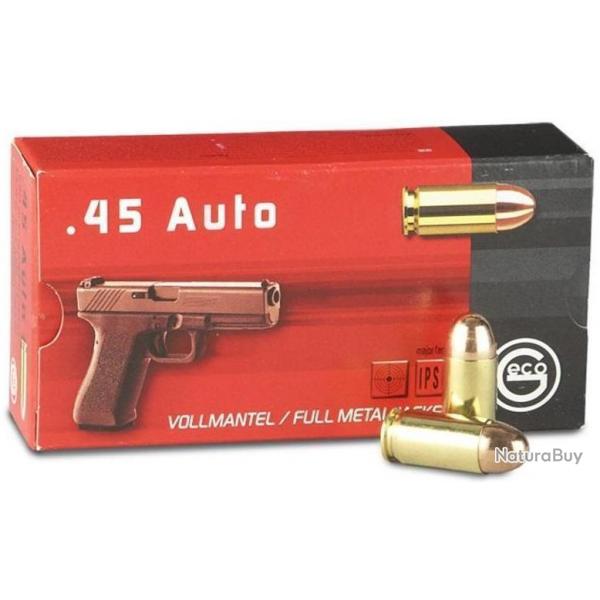 Cartouches GECO Calibre .45 ACP (.45 AUTO) FMJ 230grs - Boite de 50 units