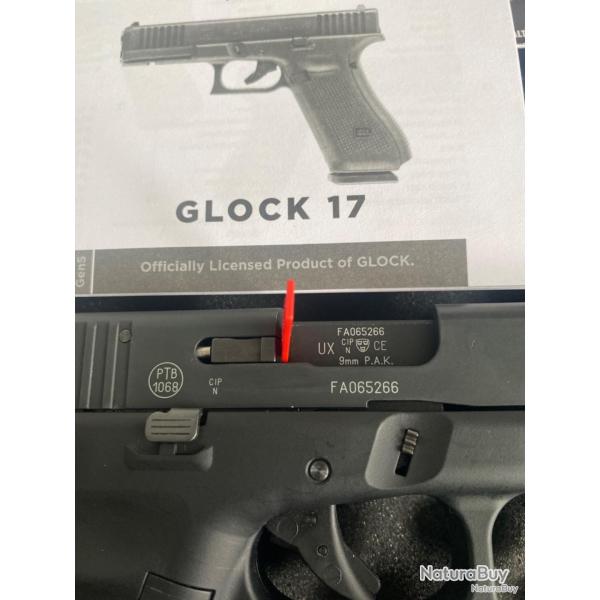 Glock 17 (avec 170 balles) Gen 5  blanc Umarex - 9mm PAK (150 balles kaiser + 20 WADIE)