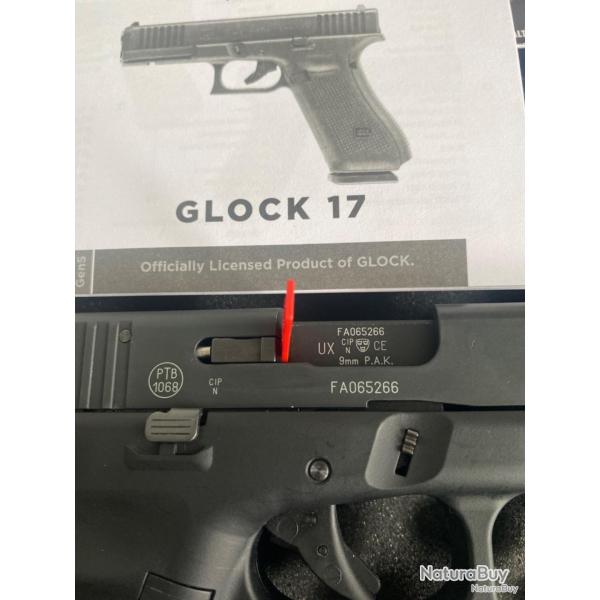 Glock 17 (avec 170 balles) Gen 5  blanc Umarex - 9mm PAK (150 balles kaiser + 20 WADIE)