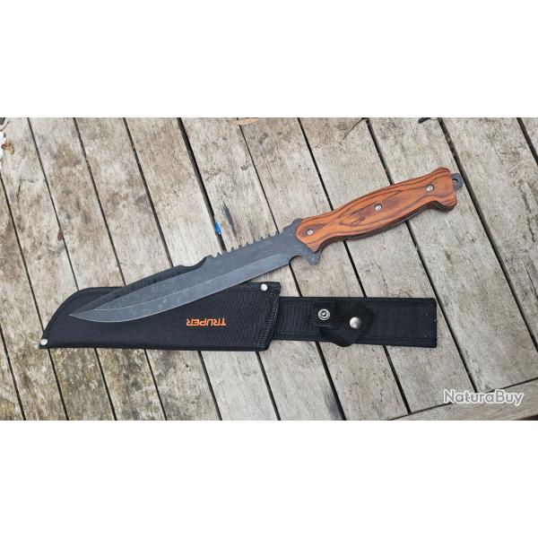 Grand Couteau Bandidos Biker Poignard Manche Bois Lame Acier 440 Stonewash Neuf