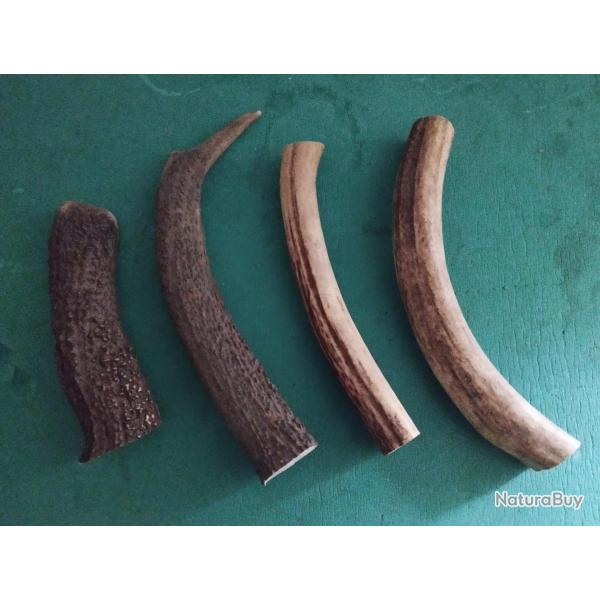 4 MORCEAUX BOIS CERF CIRCONFERENCES MEDIANES 10/11CM POUR COUTELLERIE CHIEN USAGE DIVERS