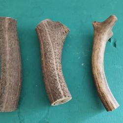 3 MORCEAUX BOIS CERF CIRCONFERENCES MEDIANES 14,5/9CM POUR COUTELLERIE CHIEN USAGE DIVERS