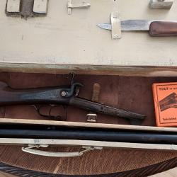FUSIL JUXTAPOSE CALIBRE 16 A BROCHE DANS SA BOITE ET AVEC  10 CARTOUCHES A BROCHE CHEVROTINE cat D