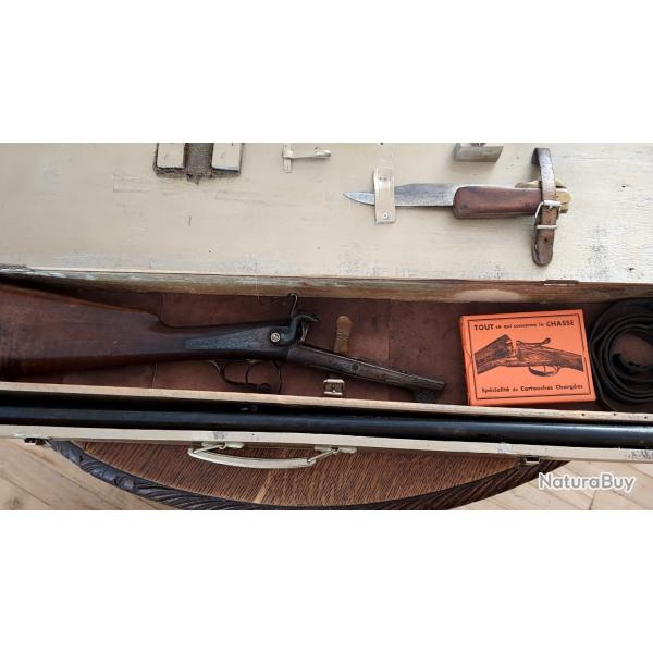 FUSIL JUXTAPOSE CALIBRE 16 A BROCHE DANS SA BOITE ET AVEC  10 CARTOUCHES A BROCHE CHEVROTINE cat D