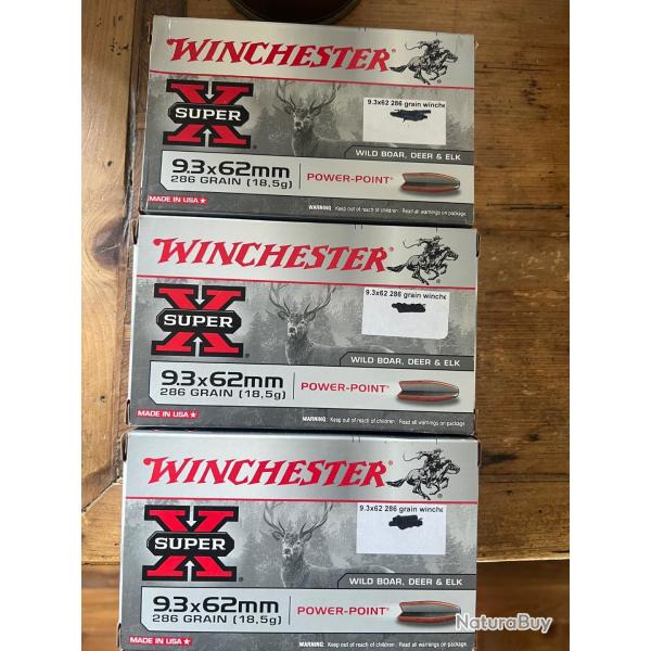 Lot 3 botes Winchester 9.3x62mm Power point