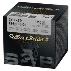 Munition Sellier & Bellot FMJ 8g 124gr - Cal. 7.62x39 x2 boites - PROMOTION