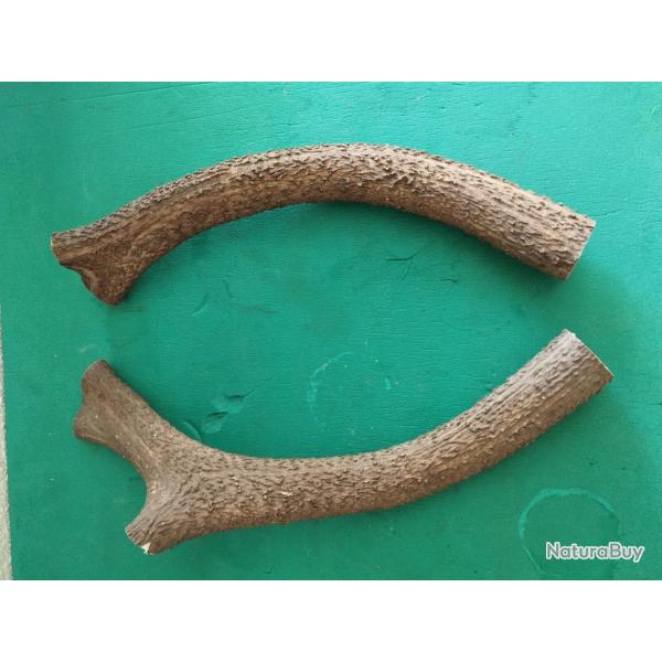 2 MORCEAUX BOIS CERF CIRCONFERENCES MEDIANES 11,5CM POUR COUTELLERIE CHIEN USAGE DIVERS