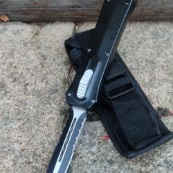 Couteau Automatique OTF Out the Front Lame Dague Double Edge Acier 440C Manche Alu Clip Etui Nylon
