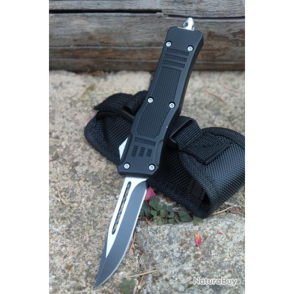 Couteau Automatique OTF Out the Front Clip Point Lame Acier 440 Manche  Clip Etui Tactical