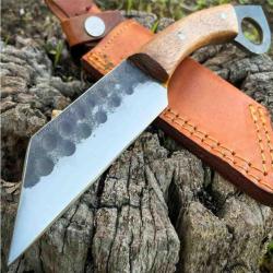Couteau de Viking Seax Lame Forgée Acier Carbone 1055 Manche Bois Etui Cuir Rite Edge 002