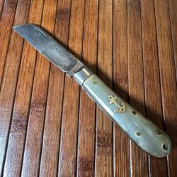 COUTEAU MARINE VÉRITABLE ST JOANIS A L'ÉPÉE THIER CORNE BICOLORE 1950