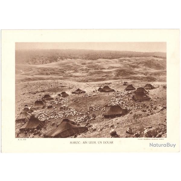 TIRAGE DE CLICH TYPE GRAVURE - COMPAGNIE ARIENNE FRANAISE - MAROC : AIN LEUH, UN DOUAR