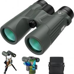 Jumelles 10x42 HD Étanches avec Trépied et Adaptateur Smartphone Observation Oiseaux Nature/ Voyages