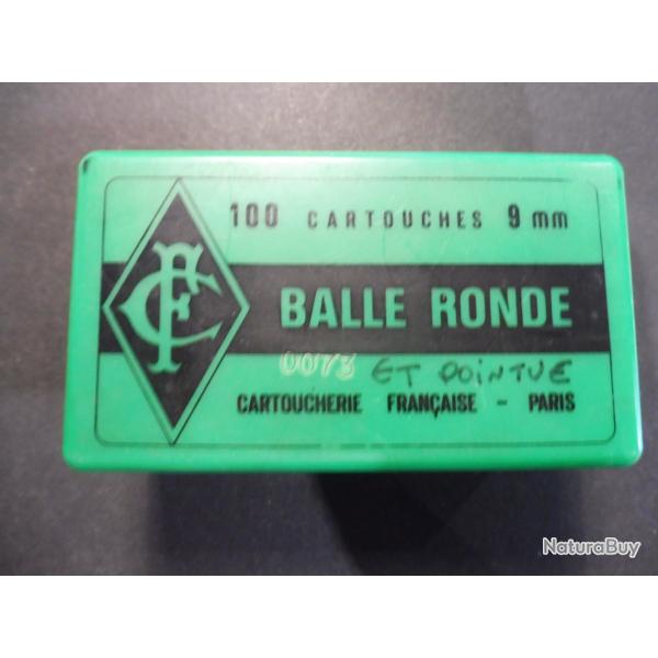 BOITE 100  BALLES RONDE ET POINTUE  9 MM OCCASION