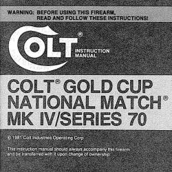 notice pistolet COLT GOLD CUP NATIONAL MATCH serie 70 (envoi par mail) - VENDU PAR JEPERCUTE (m2460)