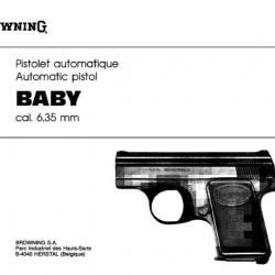 notice pistolet BROWNING BABY 6.35 en FRANCAIS (envoi par mail) - VENDU PAR JEPERCUTE (m2461)