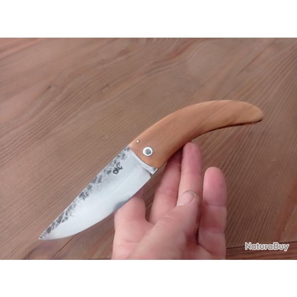 Couteau pliant deux clous forg en acier carbone bois d'olivier