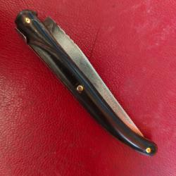 Vieux couteau/canif Laguiole Corne plein manche, acier fin platines laiton 1950 environ