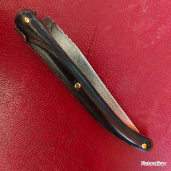 Vieux couteau/canif Laguiole Corne plein manche, acier fin platines laiton 1950 environ