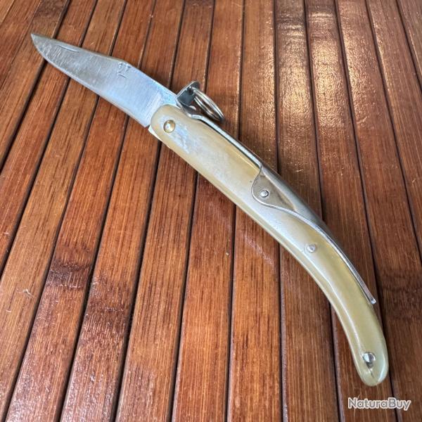 TRS TRS BEAU COUTEAU DE COLLECTION  A PALME MANCHE EN CORNE BLONDE ARTISANALE FRANCE