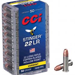 CCI C/22LR Stinger Hyper Velocity 32 Grains -  5 BoiteS de 50=250