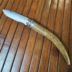 OPINEL N-7 CUSTOM ARTISANAL UNIQUE MANCHE EN POINTE DE BOIS DE CERF POLI