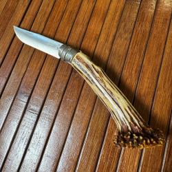 OPINEL N6 CUSTOM ARTISANAL UNIQUE MANCHE BOIS CHEVREUIL AVEC COURONNE INCRUSTÉ DE JESUS SUR LA CROIX