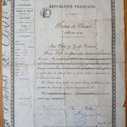 Permis de chasse 1881 Paris