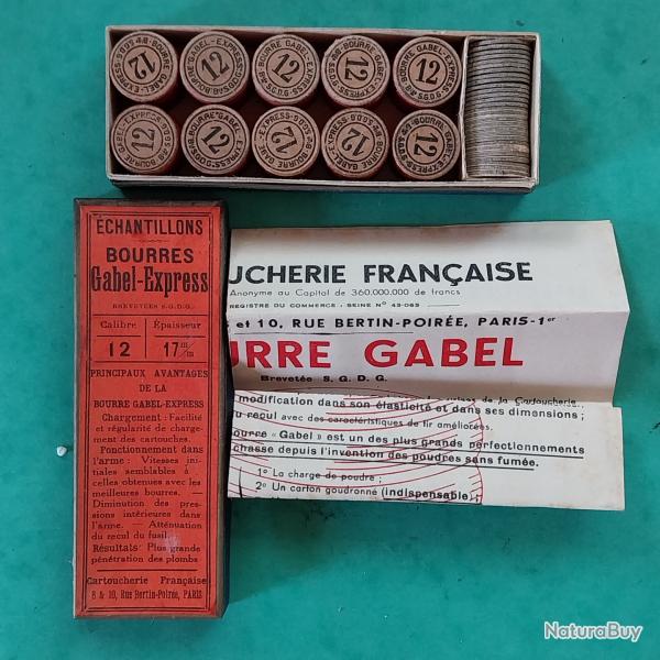 Lot d'chantillons de bourres GABEL et de bourres pneumatiques ELEY avec la notice.