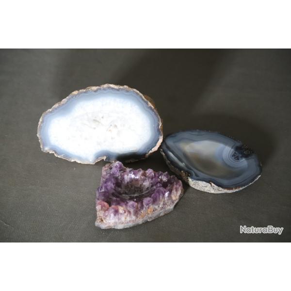 Lot de minralogie - Cendriers et (ou) vide-poches en Agate et amthyste